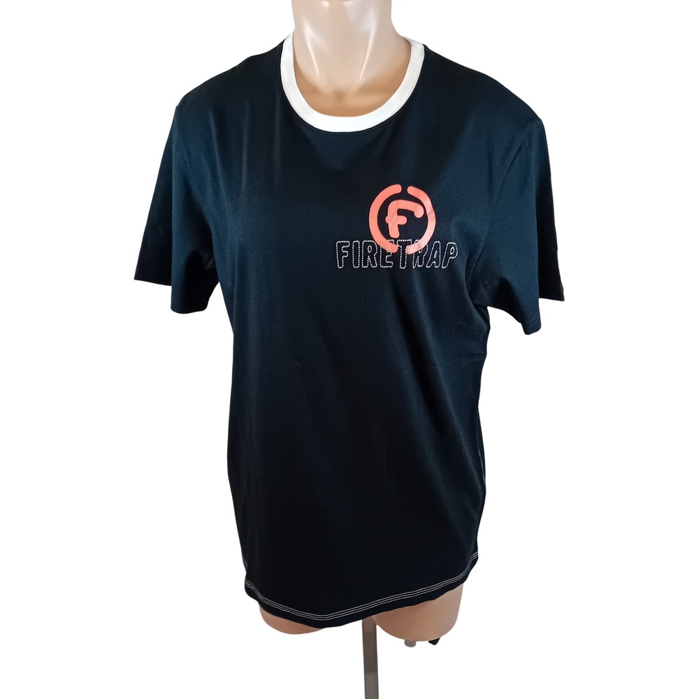 VTG 90s Y2K Firetrap Ringer Logo T-Shirt Skater Streetwear Festival Grunge M